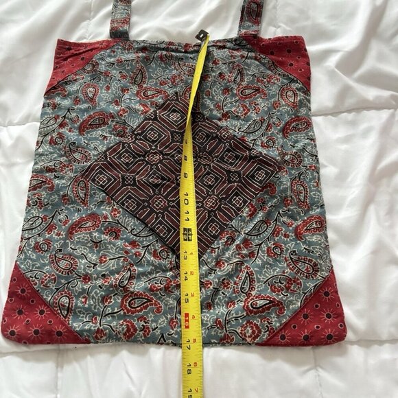 Cloth Tote Bag Fair Trade Peace Love Justice Books Grocery Blue 15" x 17" Hippie - Picture 4 of 6